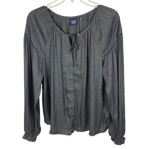 Gap Gray Leopard-Print Blouse Tie-Neck Scoop-Neck Sz. M NWT